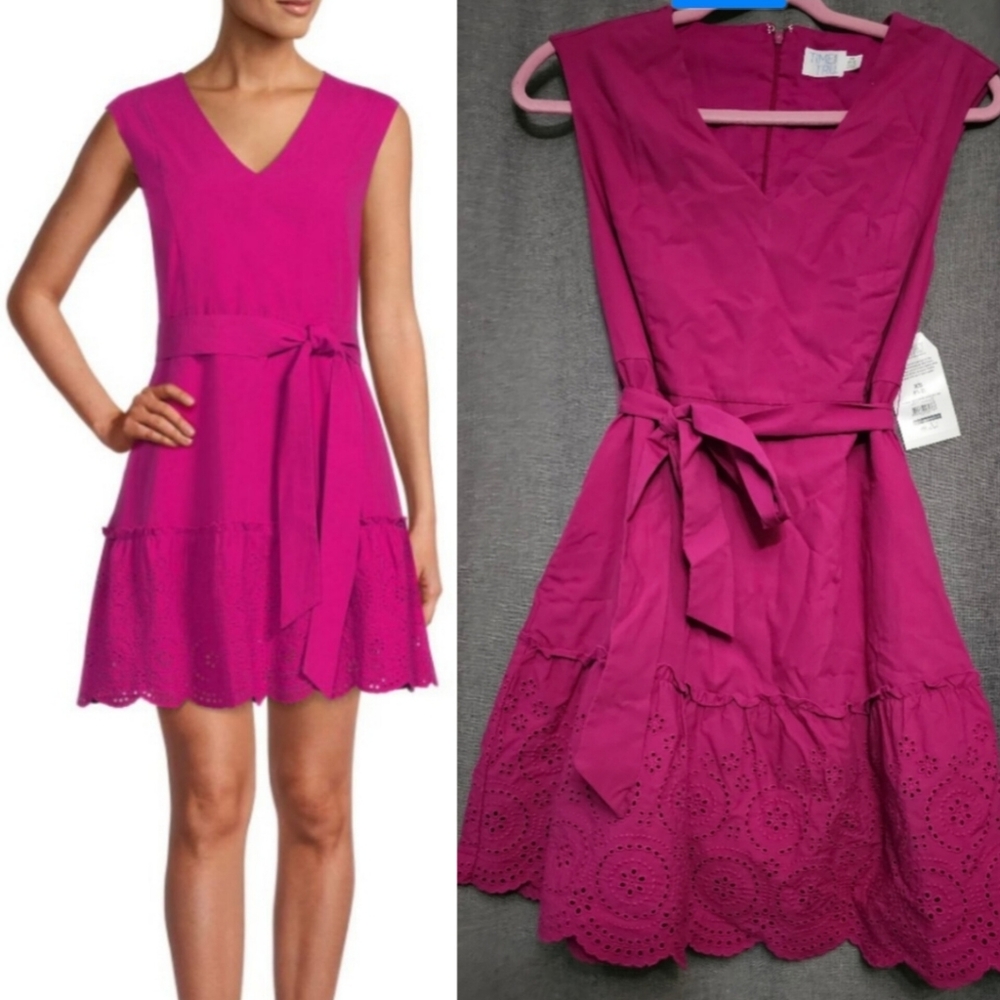 Time and Tru Eyelet Eyelet Ruffle Dress Belt Size XS 0-2 Berry Fun